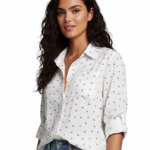 NASTY GAL Women’s White Gold Cheetah Print Long Sleeve Button Front Blouse Mediu